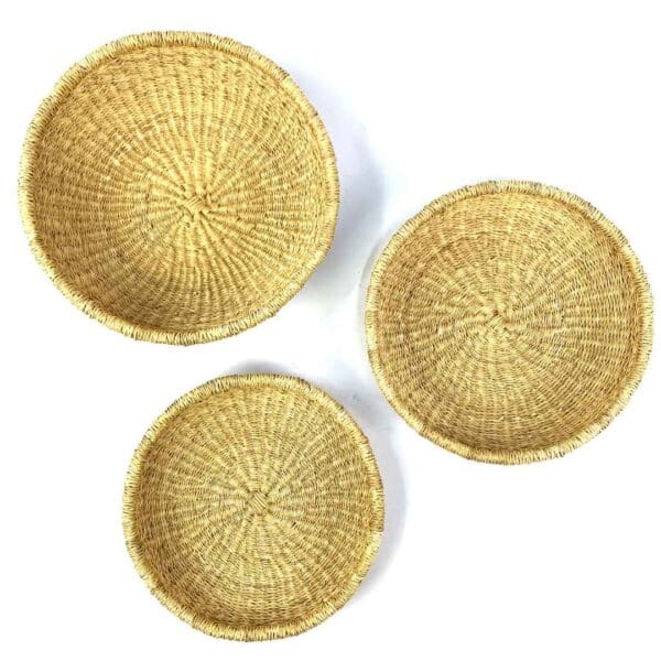 Natural woven Bolga platters in a set of three