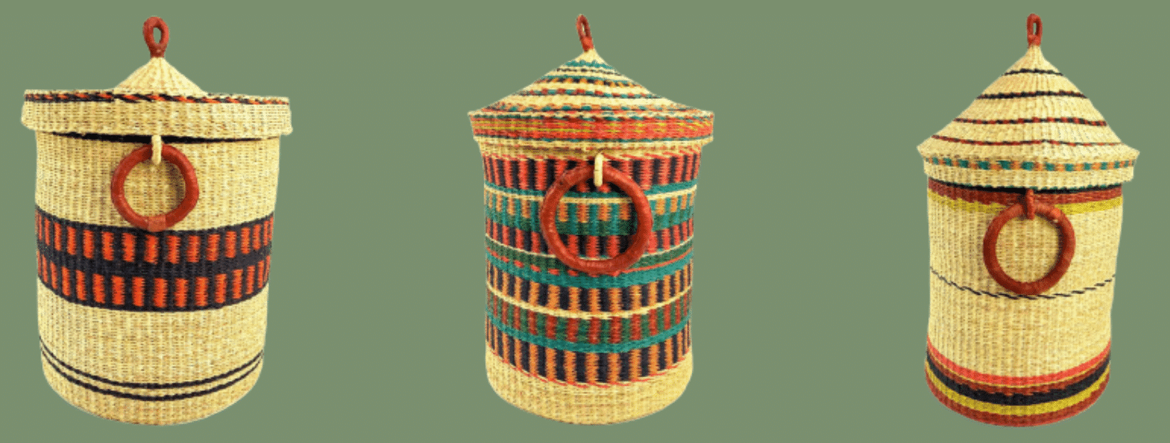 Brand new laundry bolga baskets, handmade in Ghana from elephant grass.