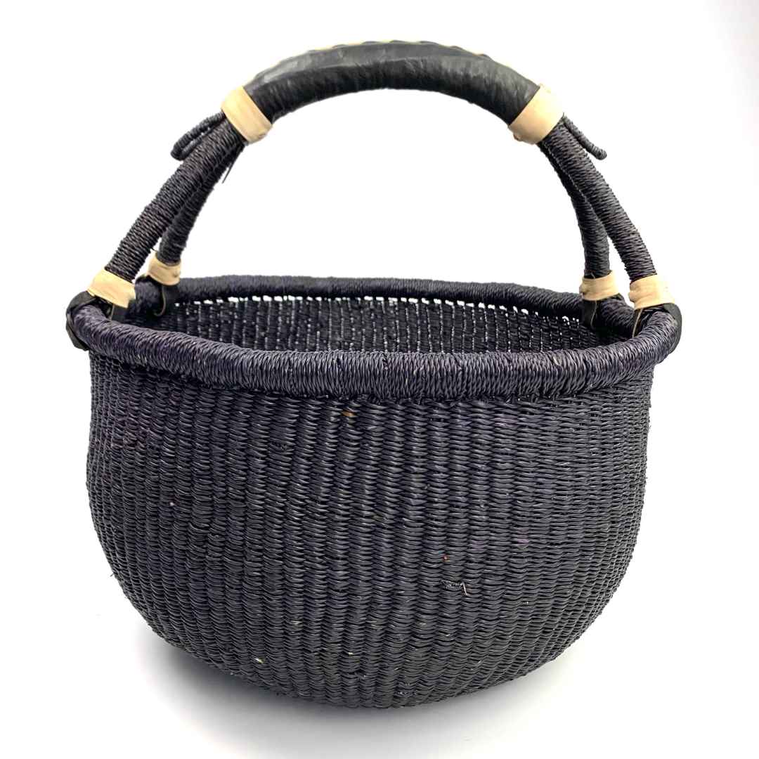 Small Round Bolga Basket – Unicolour (Black)
