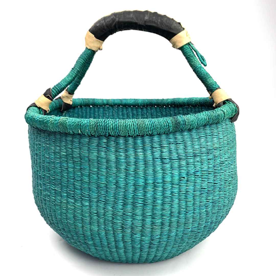 Large Round Bolga Basket – Unicolour (Turquoise)