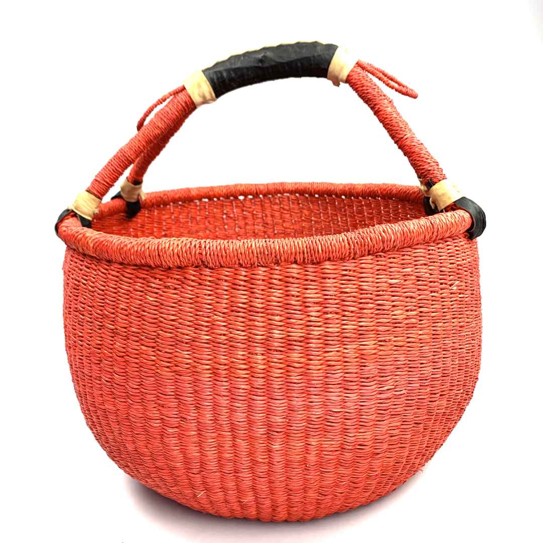 Large Round Bolga Basket – Unicolour (Red)