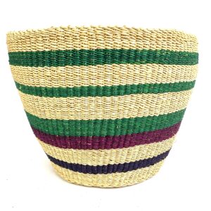 Light coloured handwoven African basket standing upright
