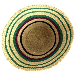 Top view of striped light coloured handwoven basket from Ghana