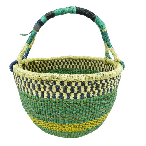 Vegan large round basket handwoven from elephant grass in Ghana