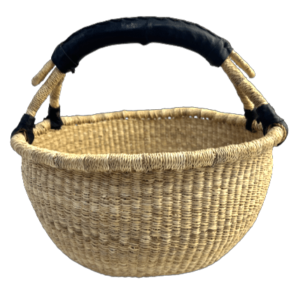 african woven basket with black handle