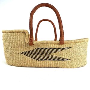 BOL-MOS-162-coddle (1) Side view of handwoven Moses baby basket with leather handles