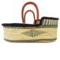 Handwoven Ghanaian Moses baby basket in natural elephant grass.