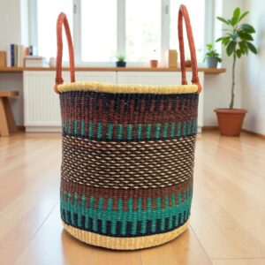 Artisan Ghanaian basket perfect for clothing, towels, or versatile home storage.