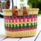 woven bicycle basket with leather buckles