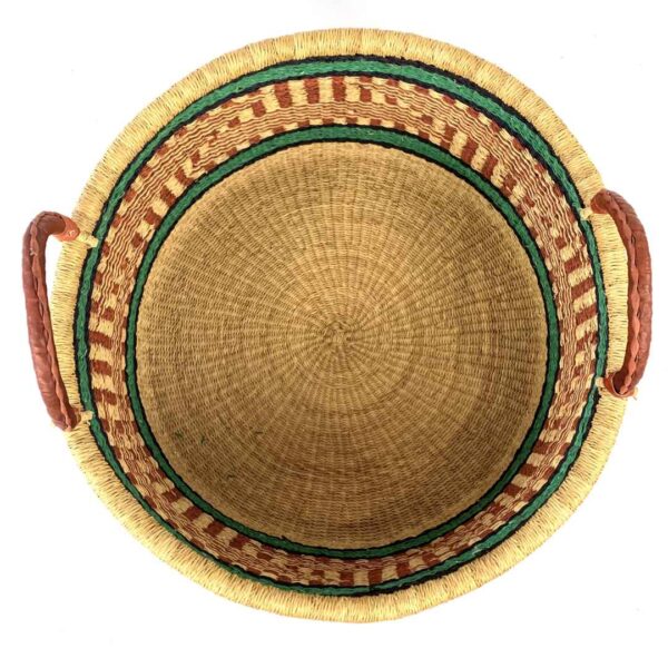 Hamper-basket-179-Spud (2) Coloured Bolga hamper basket with textured woven elephant grass.