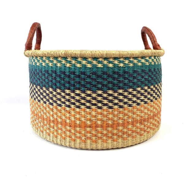 Hamper-basket-184-sandcastle (1) Natural woven storage basket with a spacious bowl-shaped interior.