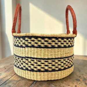 Natural elephant grass hamper basket styled as a gift hamper.