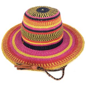Vibrant colours circulate this hat