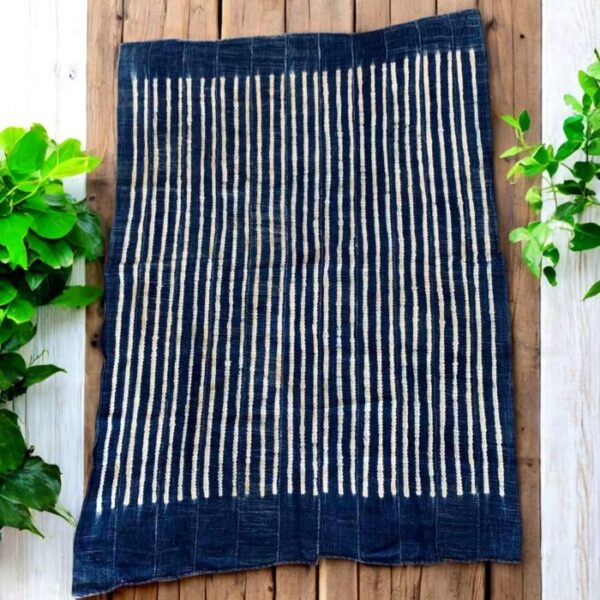 Detailed blue textile highlighting centuries-old weaving methods.