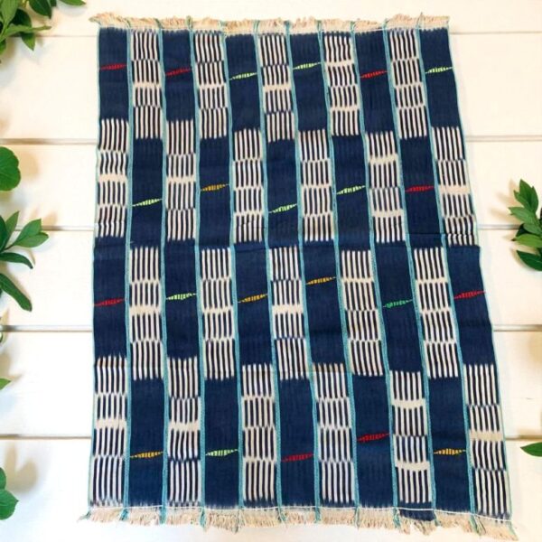 Indigo cloth showing deep woven texture.
