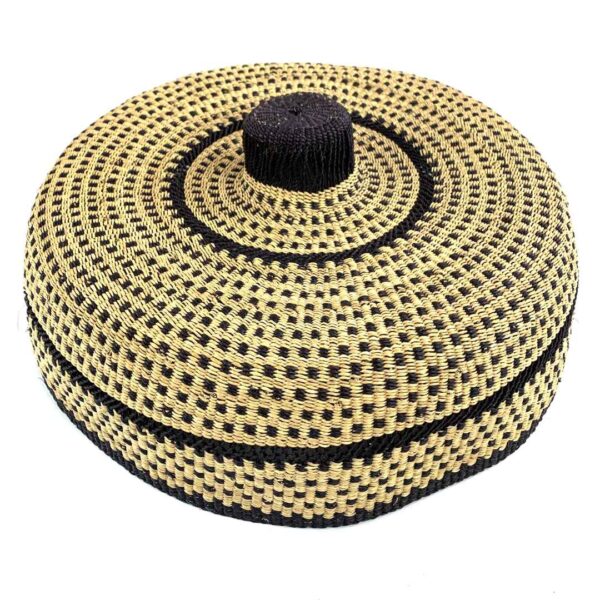 Lampshade-025-Neneh (2) Studio shot of the natural straw lampshade with a dark brown base band
