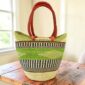 colorful market basket with long leather handles