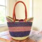 african handmade long handle market basket with leather handles