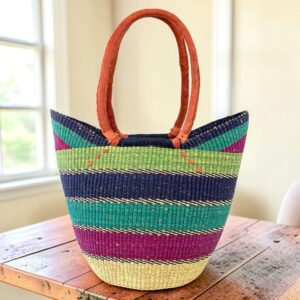 long handle market bolga basket made of elephant grass