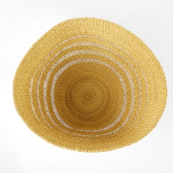 Naga-Nat-ii-1 Handwoven natural elephant grass planter basket with decorative open weave viewed from above.