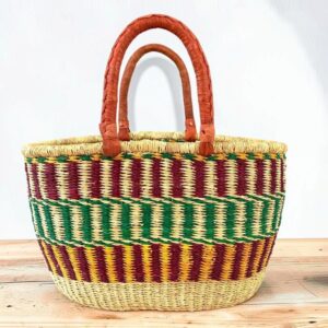 Handwoven large oval Ghana Bolga basket made from elephant grass