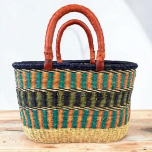 Large African oval woven Bolga basket handmade in Northern Ghana