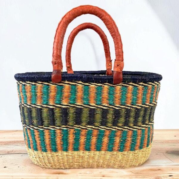 Large African oval woven Bolga basket handmade in Northern Ghana