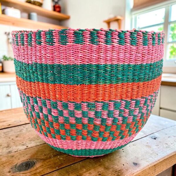 Versatile ethical basket crafted in Ghana for stylish storage and display