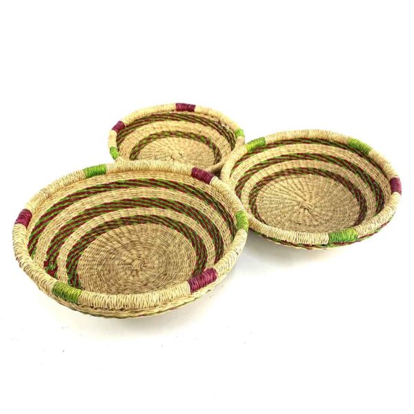 Platter-set-098-Curl (2) Traditional Ghanaian Bolga platter set of three, handcrafted for serving, storage and decorative display.