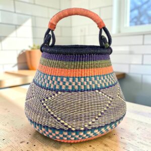patterned bolga pot basket made with elephant grass