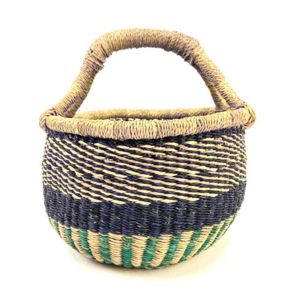 Small round vegan bolga basket - blues (1) Small round vegan bolga basket - blues (1)