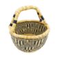 woven bolga baskets in small round shape and vegan handles in blue tones