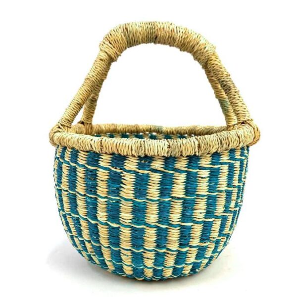 Small round vegan bolga basket - blues (5) Small round vegan bolga basket - blues (5)