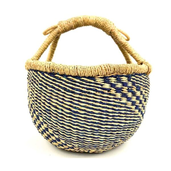 Small round vegan bolga basket - blues (6) Small round vegan bolga basket - blues (6)
