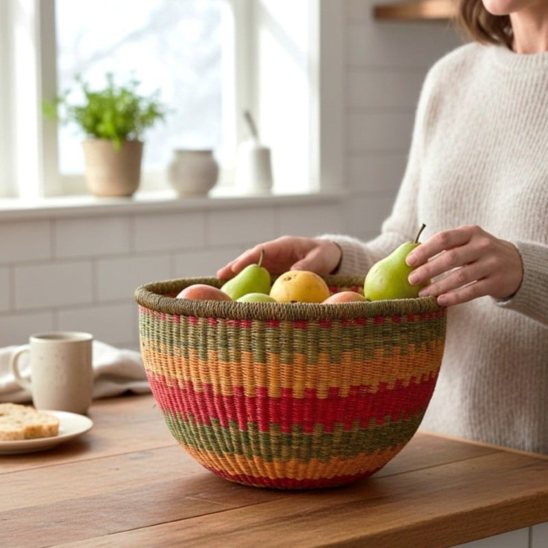 woven basket market and shopping woven round shaped basket for kitchen counters