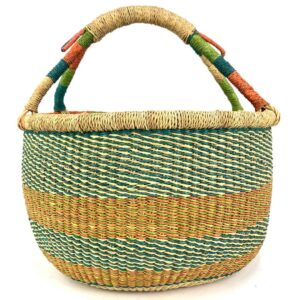 An earthy vibe of green and orange surrounds this basket
