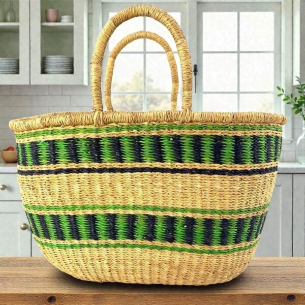 Vegan-oval-basket-047-Wander (1)-bashiri Malleable Bolga basket reshapes easily.