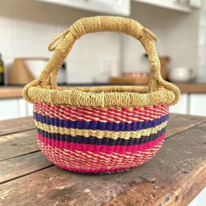 Natural elephant grass Bolga basket designed for storage, shopping and decorative display.