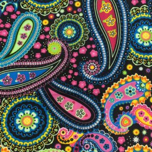 Wax print textile with expressive motifs.