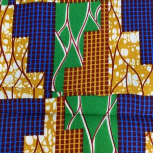 Wax print textile with dynamic composition.