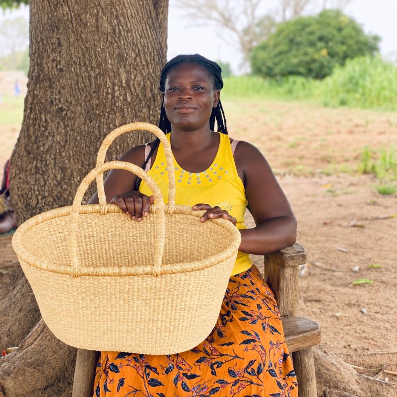 natural oval basket handcrafted in Ghana