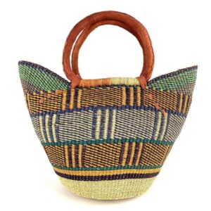 african-market-basket-standard-544-kwame-bashiri-2 Front view of the classic market basket with a blocky geometric pattern in earthy tones