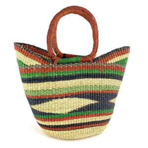 african-market-basket-standard-545-nala-bashiri-2 Front view of the classic market basket with bold multicolour stripes around a natural wave pattern