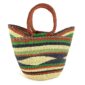 Front view of the classic market basket with bold multicolour stripes around a natural wave pattern