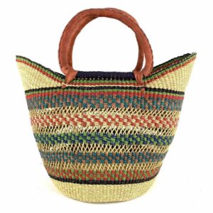 african-market-basket-standard-551-tano-bashiri-2 Front view of the classic market basket with an open weave and multicolour patterned bands