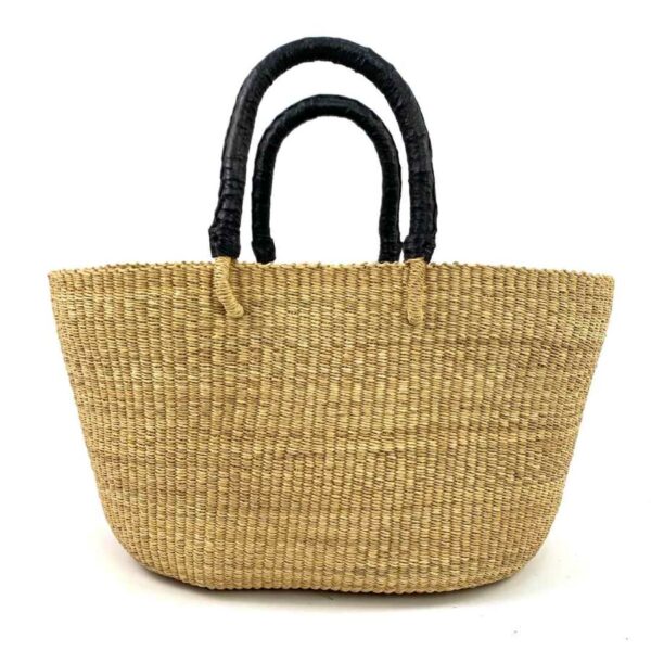 bashiri-Brighton-bolga-Basket-with-Black-Handle (1) a woven brighton basket win natural straw colour with black leather handles