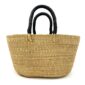 a woven brighton basket win natural straw colour with black leather handles