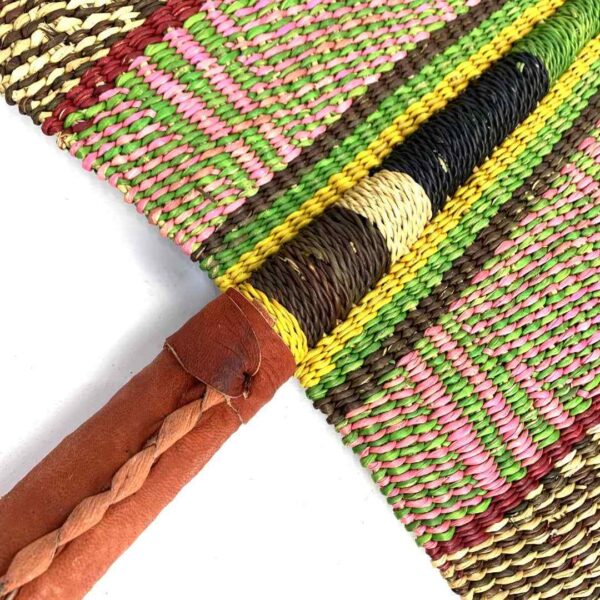 bashiri-fan-s1-267-sanfran-african-hand-fan-leather-2 Close-up of the weave and leather handle on the natural and yellow Bolga fan