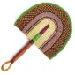 Full view of the orange and pink woven Bolga fan on a white background