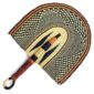 Full view of the black and natural woven Bolga fan on a white background